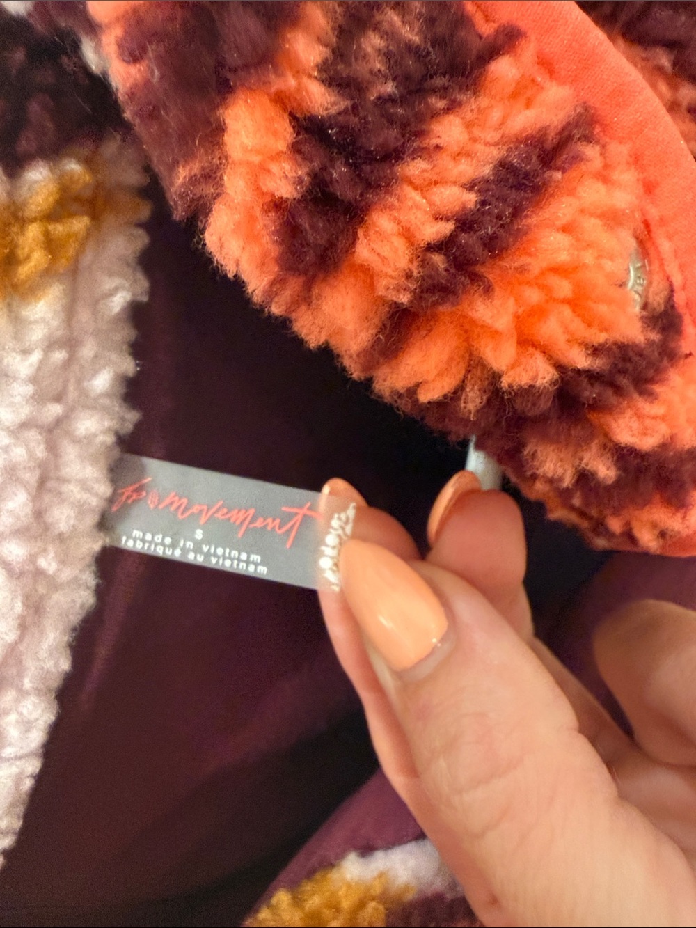 Women’s Printed Sherpa Fleece Jacket - Pink & Orange free people hit the slopes - Picture 3 of 6